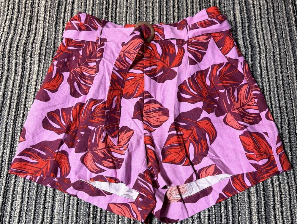 Sofia Jeans Womens L High Rise Linen Blend Paperbag Shorts Opera Mauve